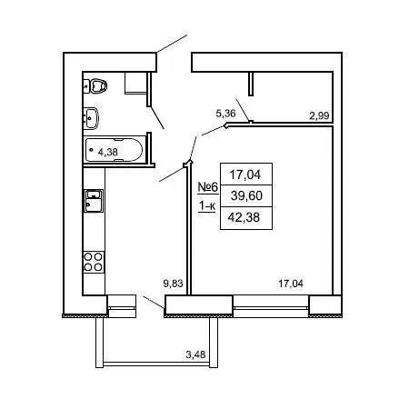 ЖК на Сінній — 42.4 м²