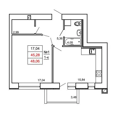 ЖК на Сінній — 48.1 м²