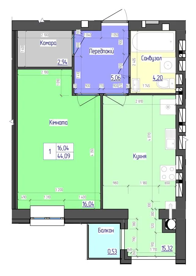 ЖК Сімейний — 44.1 м²