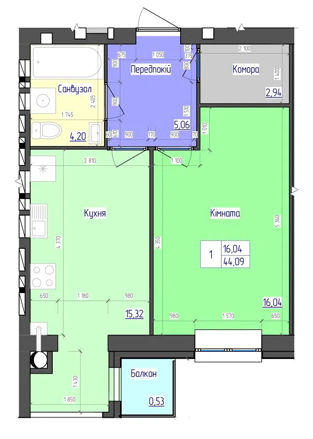 ЖК Сімейний — 44.1 м²