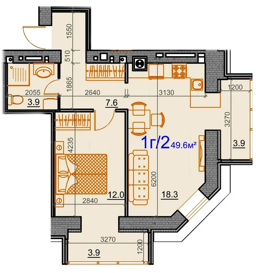 ЖК Курортний — 49.6 м²