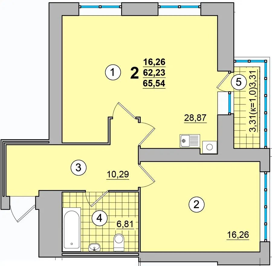 ЖК на Масанах — 65.5 м²
