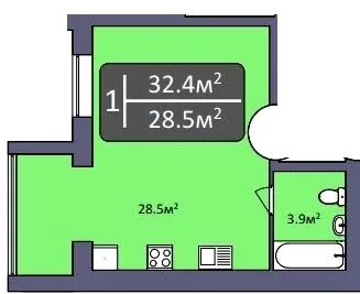 1-комнатная квартира, 32 м², вул. Архітектора Старова, Николаев — фото 1