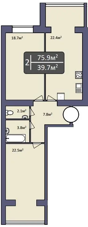 2-комнатная квартира, 76 м², вул. Архітектора Старова, Николаев — фото 1