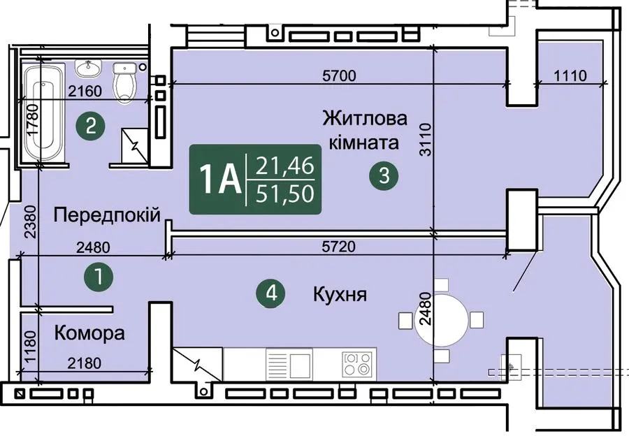 ЖК Зарічний — 51.5 м²