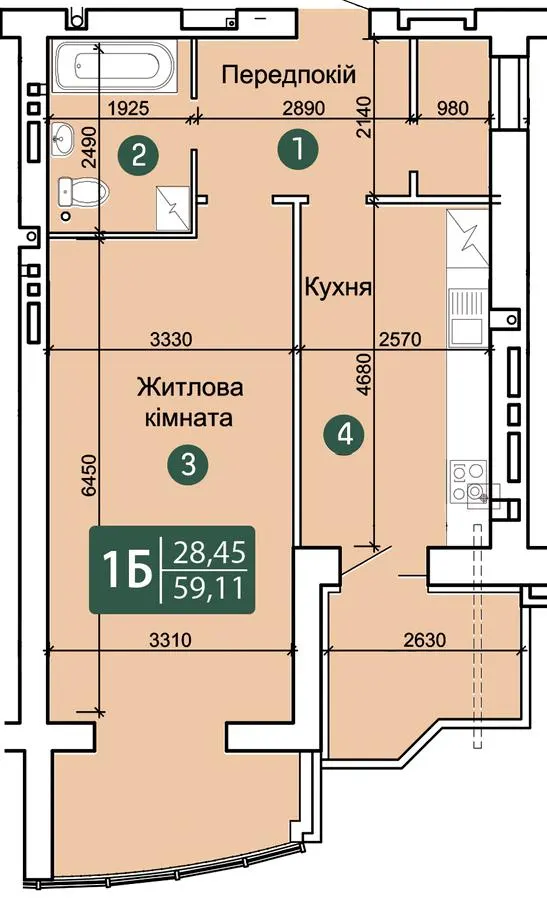 ЖК Зарічний — 59.1 м²