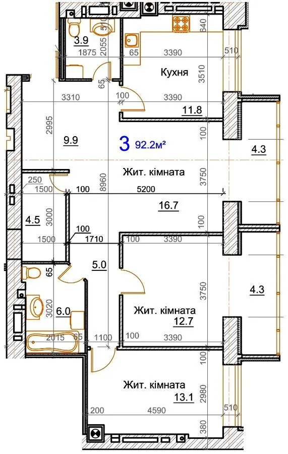 ЖК Курортний — 92.2 м²