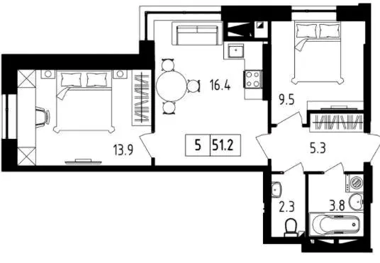 ЖК Янтарний — 51.2 м²