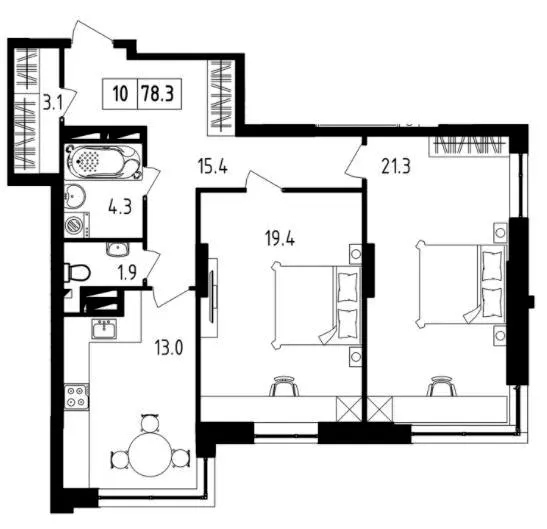 ЖК Янтарний — 78.3 м²