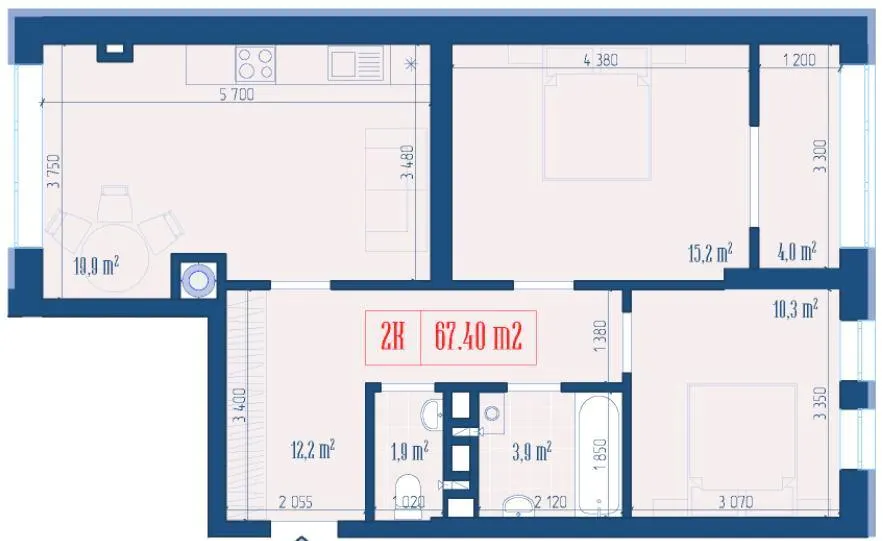 ЖК Центральний — 67.4 м²