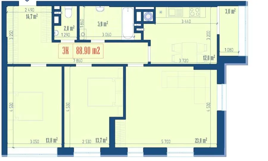 ЖК Центральний — 88.9 м²