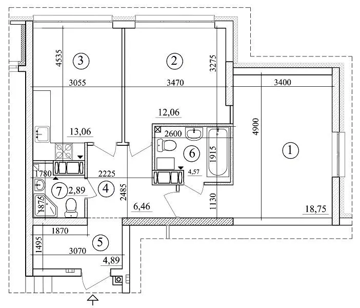 вул. Толбухіна, 43а, 43б — 62.7 м²