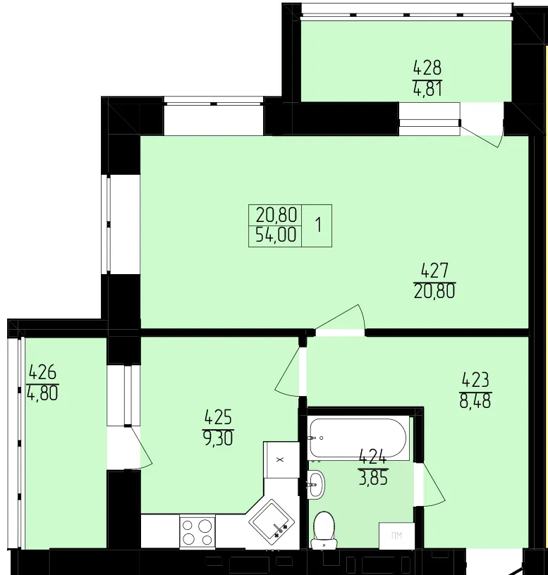 ЖК Північна фортеця — 54 м²