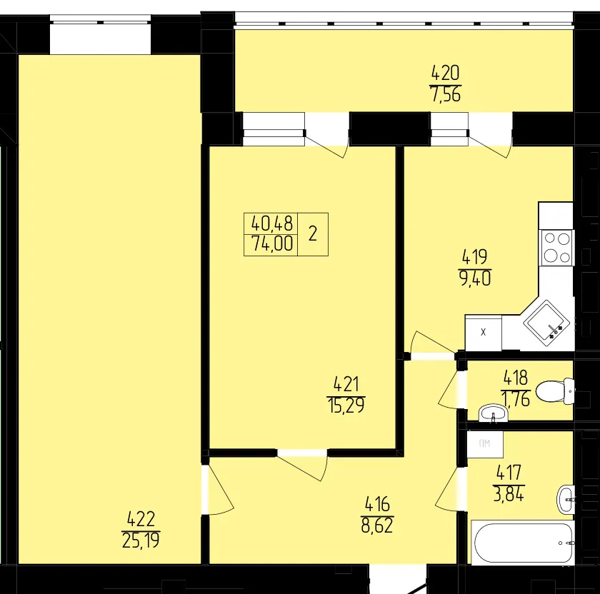 ЖК Північна фортеця — 74 м²