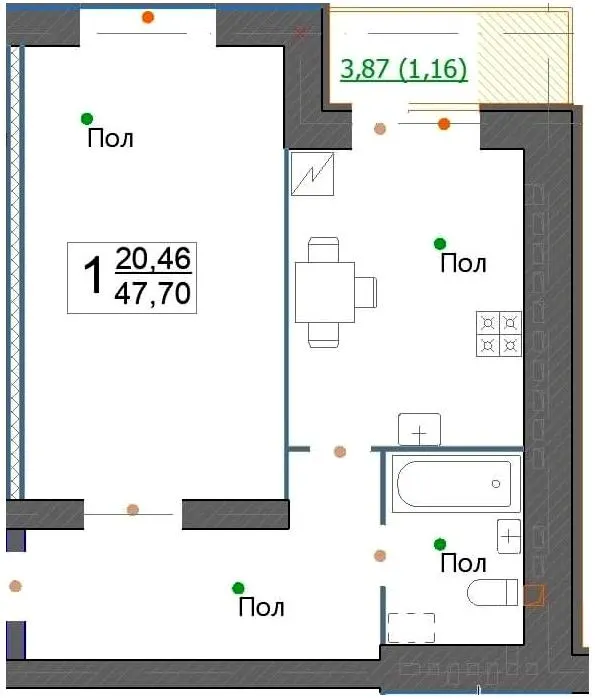 просп. Миру, 63а, б, в — 47.7 м²