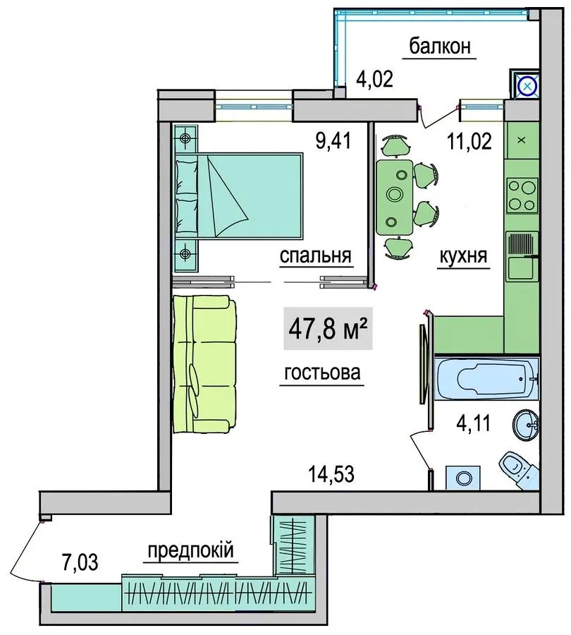 ЖК Комфортний — 47.8 м²