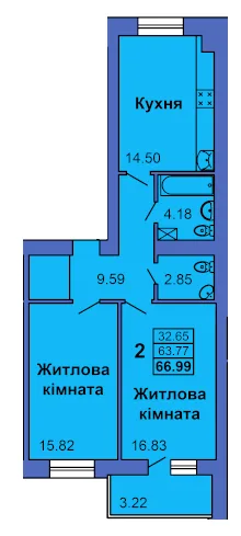 2-комнатная квартира, 67 м², Сади 1, Полтава — фото 1