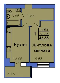 1-комнатная квартира, 42 м², Сади 1, Полтава — фото 1