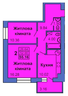 вул. Героїв України, 6а — 55.2 м²