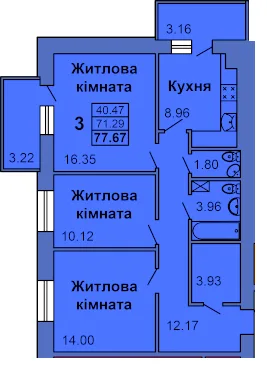 3-кімнатна квартира, 78 м², Сади 1, Полтава — фото 1