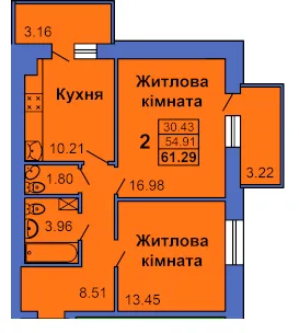 2-комнатная квартира, 61 м², Сади 1, Полтава — фото 1