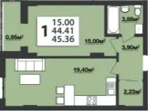 ЖК М'ята Авеню — 45.4 м²
