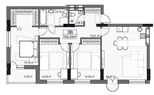 ЖК YARD — 102.3 м²