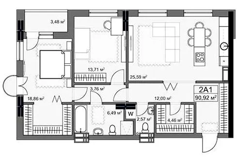 ЖК YARD — 90.9 м²