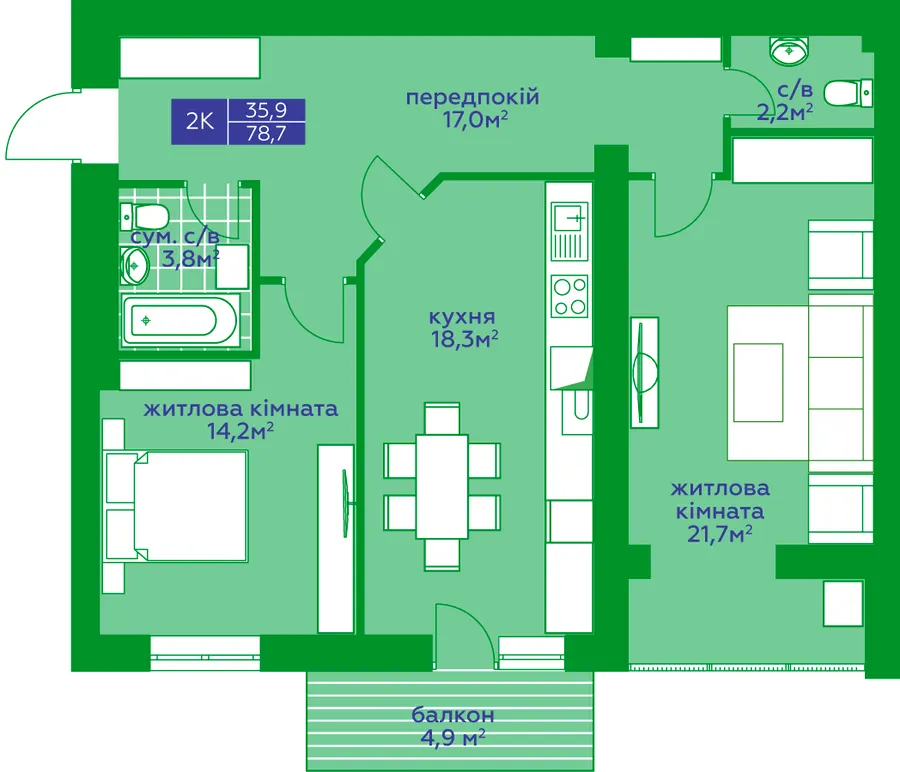 ЖК Парковий Квартал — 78.7 м²