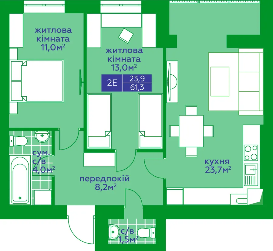 ЖК Парковий Квартал — 61.3 м²