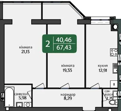 2-комнатная квартира, 67 м², Кропивницкий — фото 1