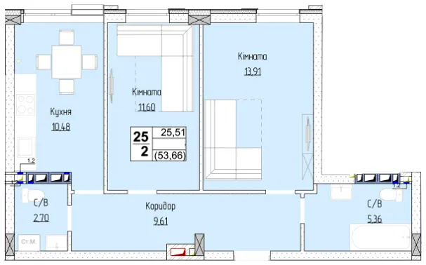 ЖК Гостомель Сіті — 54 м²