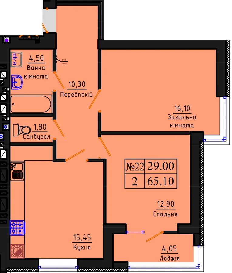 ЖК Тріумф — 65.1 м²