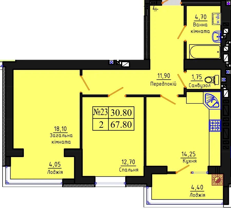ЖК Тріумф — 67.8 м²