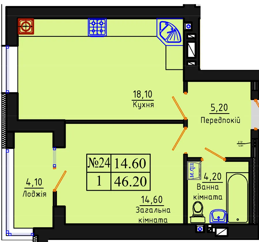 ЖК Тріумф — 46.2 м²