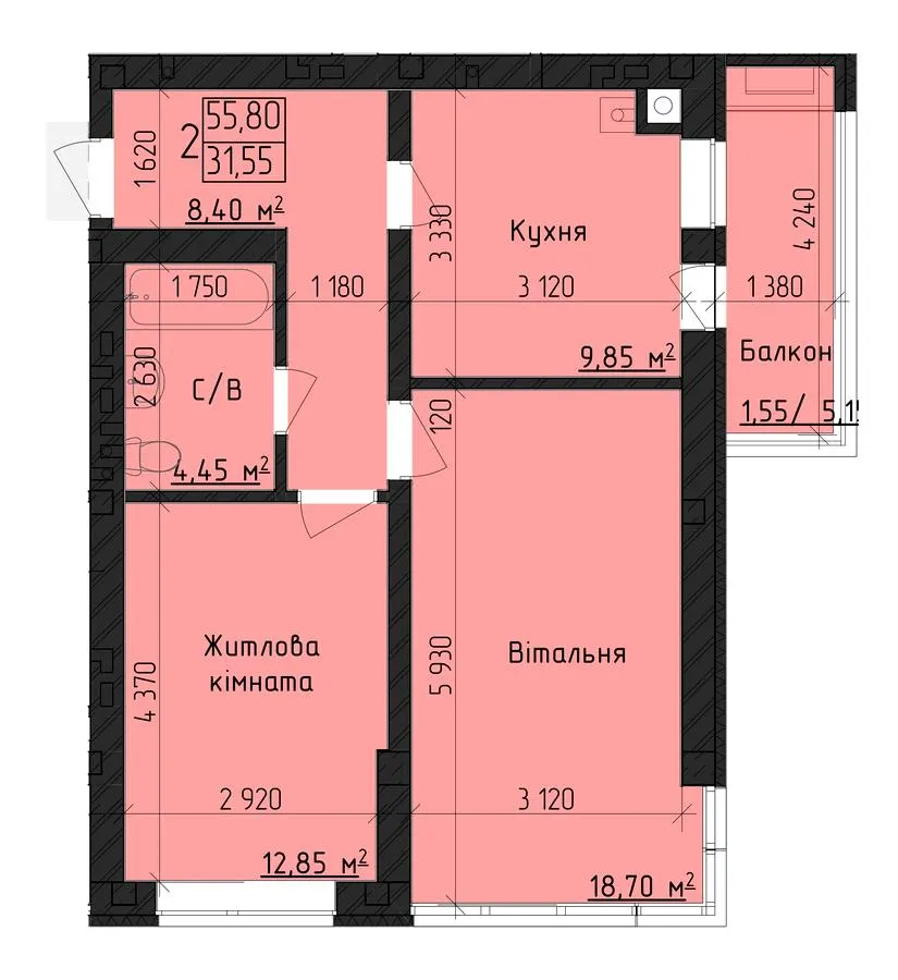 ЖК Парковий Дім — 55.8 м²