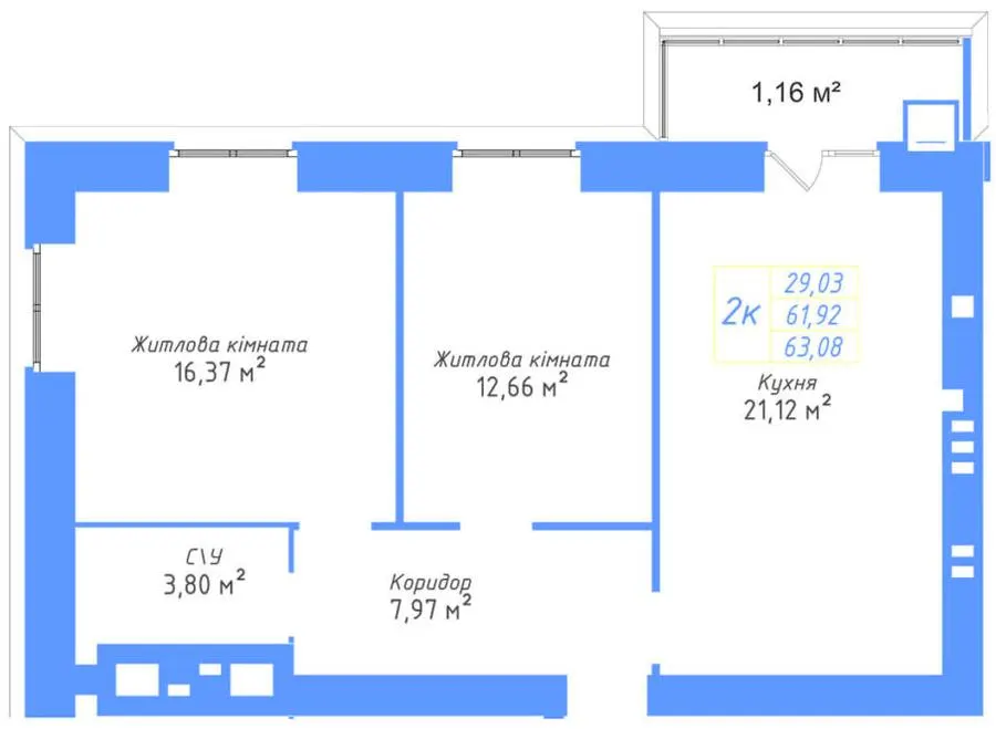 ЖК Авіатор — 63.1 м²