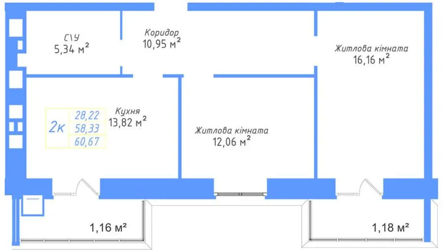 ЖК Авіатор — 60.7 м²