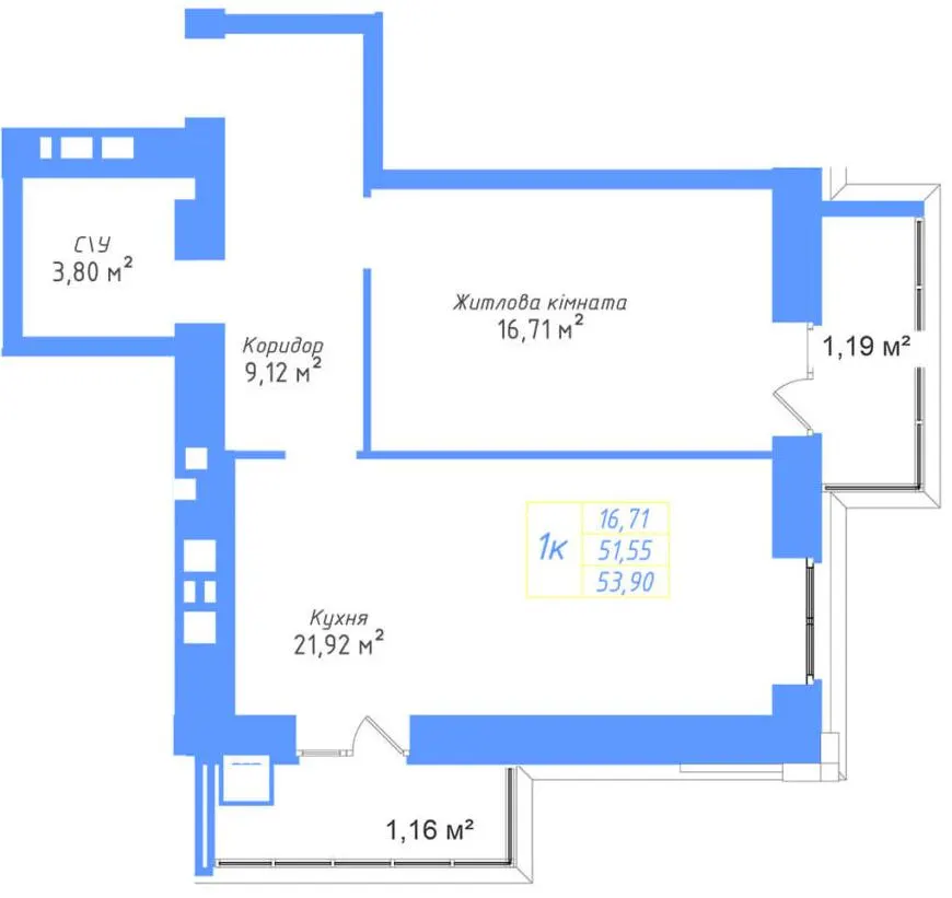 ЖК Авіатор — 53.9 м²