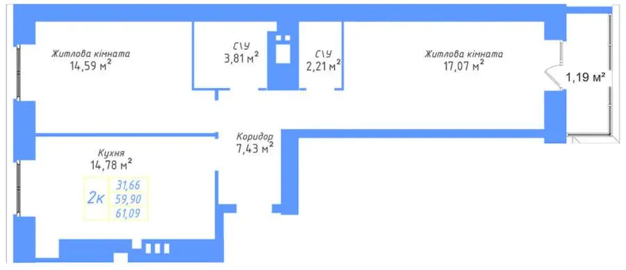 ЖК Авіатор — 61.1 м²