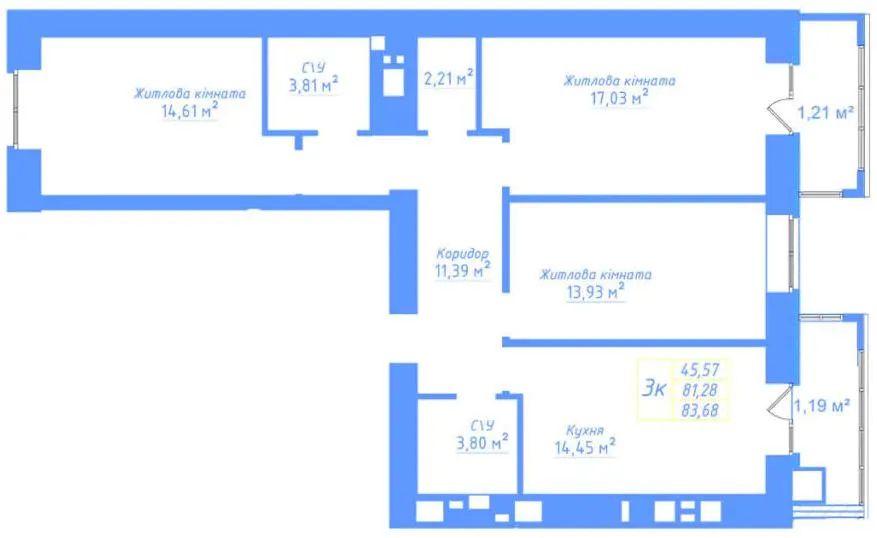 ЖК Авіатор — 83.7 м²