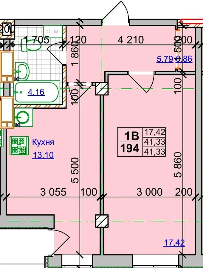 ЖК Спортивний — 41.3 м²