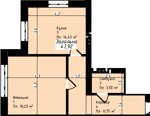 ЖК Джем Таун — 47.9 м²