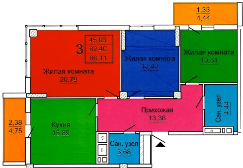 ЖК Слобожанський квартал-2 — 86.1 м²