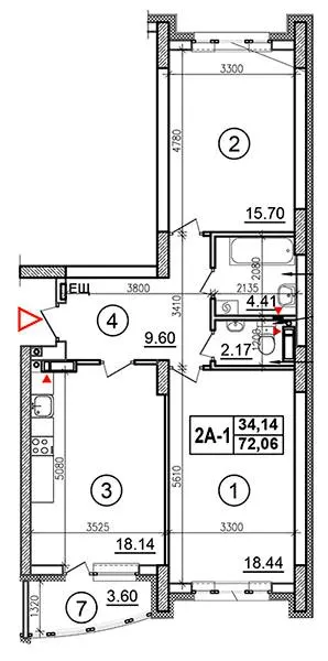 ЖК Еврика — 72.1 м²