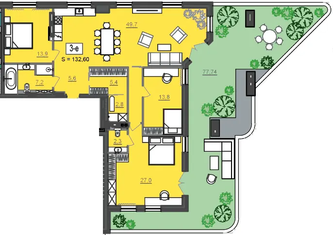 МФК CITÉ — 132.6 м²