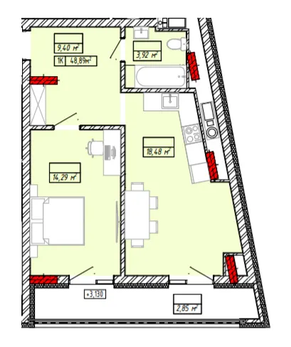 ЖК Будинок на Міхновських — 48.9 м²