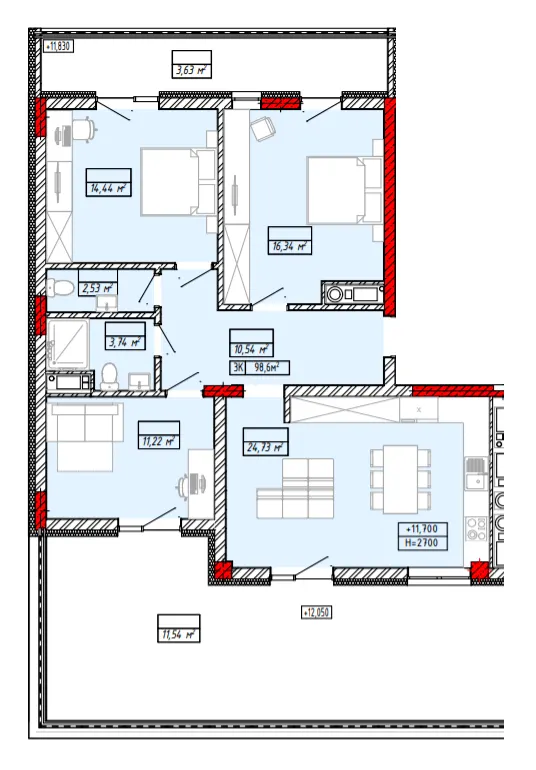 ЖК Будинок на Міхновських — 98.6 м²