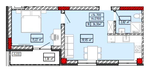 ЖК Будинок на Міхновських — 36.3 м²