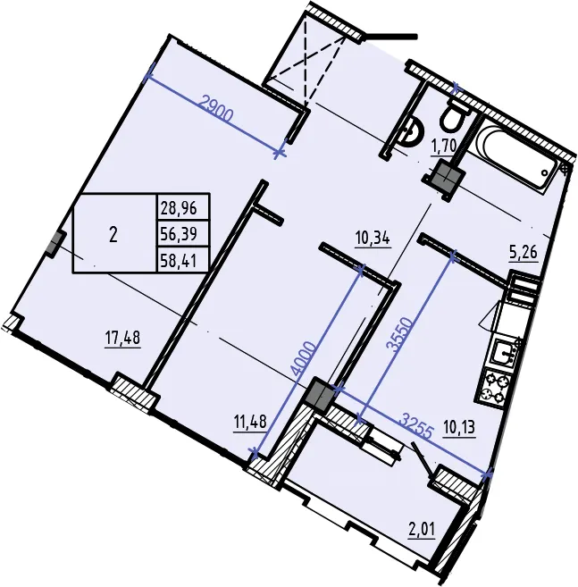 ЖК Авіаційний — 58.4 м²